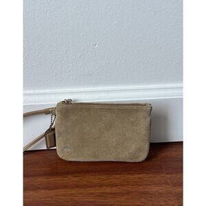 Vintage Y2K COACH Suede Wristlet Camel Tan Pouch Coin Purse Zip Closure READ